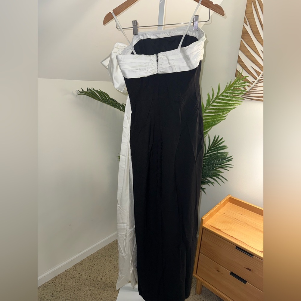 HUTCH Black white Satin Drape Strapless Column Maxi Dress Serina Gown - Picture 3 of 4